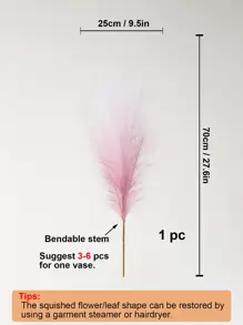1pc Plastic Artificial Plant, Cottagecore Ombre Reed Design Fake Plant For Home Decoration - Pink - View 4