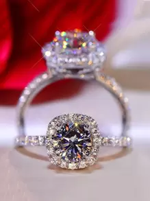 CVNANA 1 Phong Cách Âu Mỹ Thời Trang Nhẫn Đính Hôn Thanh Lịch Zirconia Trang Trí Trang Sức Nữ - Bạc - Xem 2