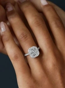 CVNANA 1 Phong Cách Âu Mỹ Thời Trang Nhẫn Đính Hôn Thanh Lịch Zirconia Trang Trí Trang Sức Nữ - Bạc - Xem 3