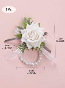 1入組婚禮派對花卉裝飾手環婚禮派對人造花裝飾手環 - 白色 - 查看 6