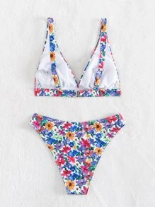 Swim Mod Floral Print Bikini Set Summer Beach - Multicolor - View 2