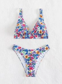 Swim Mod Floral Print Bikini Set Summer Beach - Multicolor - View 5