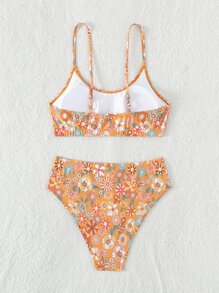 Floral Print High Waisted Summer Beach Bikini Set - Multicolor - View 4