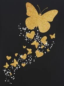 SHEIN LUNE Áo thun nữ Loại bướm Giải trí - màu đen - Xem 6