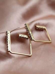 水鑽裝飾幾何設計耳環 - 金黃色 - 查看 1