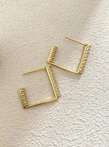 水鑽裝飾幾何設計耳環 - 金黃色 - 查看 2