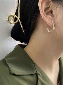 水鑽裝飾幾何設計耳環 - 金黃色 - 查看 3