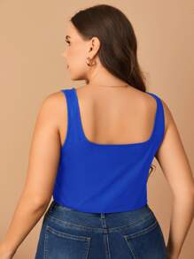 SHEIN Privé Áo hai dây Plus Size Bất đối xứng màu trơn Giải trí - Xanh đậm - Xem 2