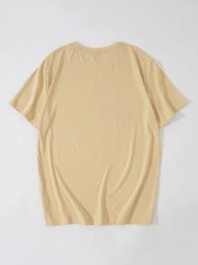 ROMWE MEN Street Life Guys Slogan & Figure Graphic Tee - Khaki - View 2