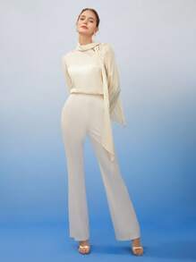 MOTF PREMIUM SILK TIE-NECK SNAKESKIN BLOUSE - Beige - View 8