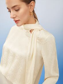 MOTF PREMIUM SILK TIE-NECK SNAKESKIN BLOUSE - Beige - View 10