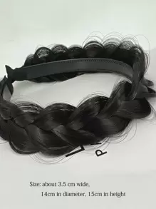 1入組女式黑色魚骨辮子髮帶假髮、寬邊齒狀頂結頭帶，手工編織裝飾、防滑髮飾和頭飾 - 黑色 - 查看 3