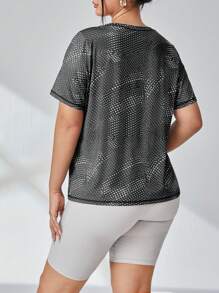 SHEIN Daily&Casual Camiseta deportiva con estampado geométrico - Blanco y Negro - Ver 2