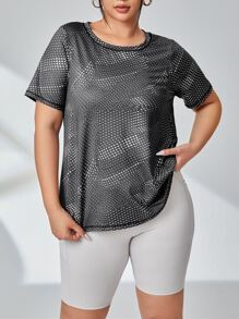 SHEIN Daily&Casual Camiseta deportiva con estampado geométrico - Blanco y Negro - Ver 3