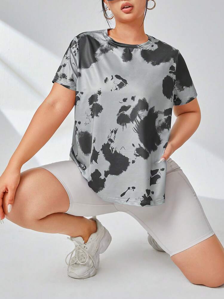 大碼紮染運動T恤 - 灰色 - 查看 1