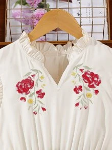 SHEIN Áo liền quần Gái Thêu Xù Hoa Dễ thương - Màu be - Xem 4