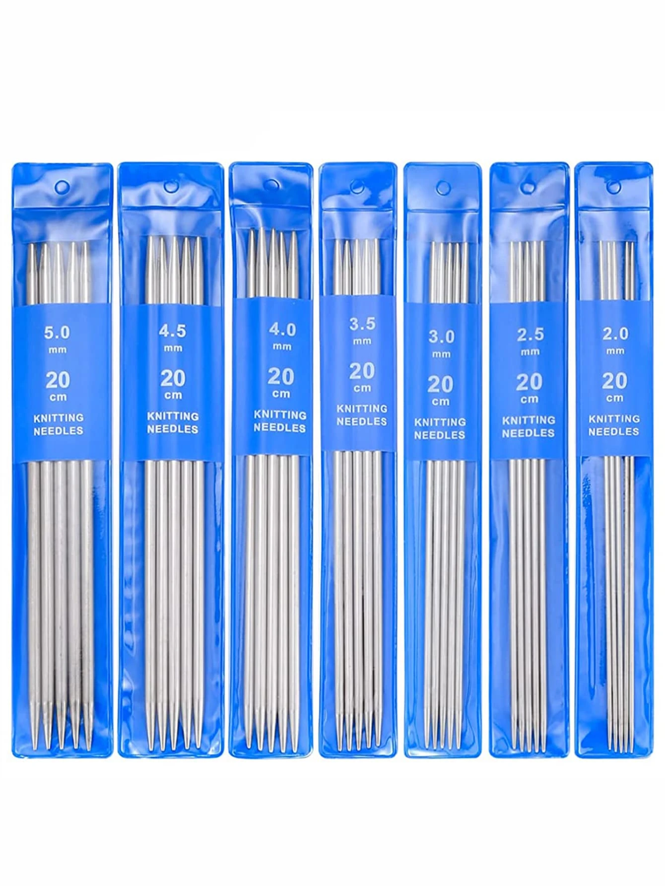 5pcs/Set 7.87inch Straight Knitting Stainless Steel Needles Kit 2.0mm-5.0mm Double Ended Stainless Steel Needles Beginner Knitting, A Knitting Needle, Sewing Tools - Multicolor - View 1