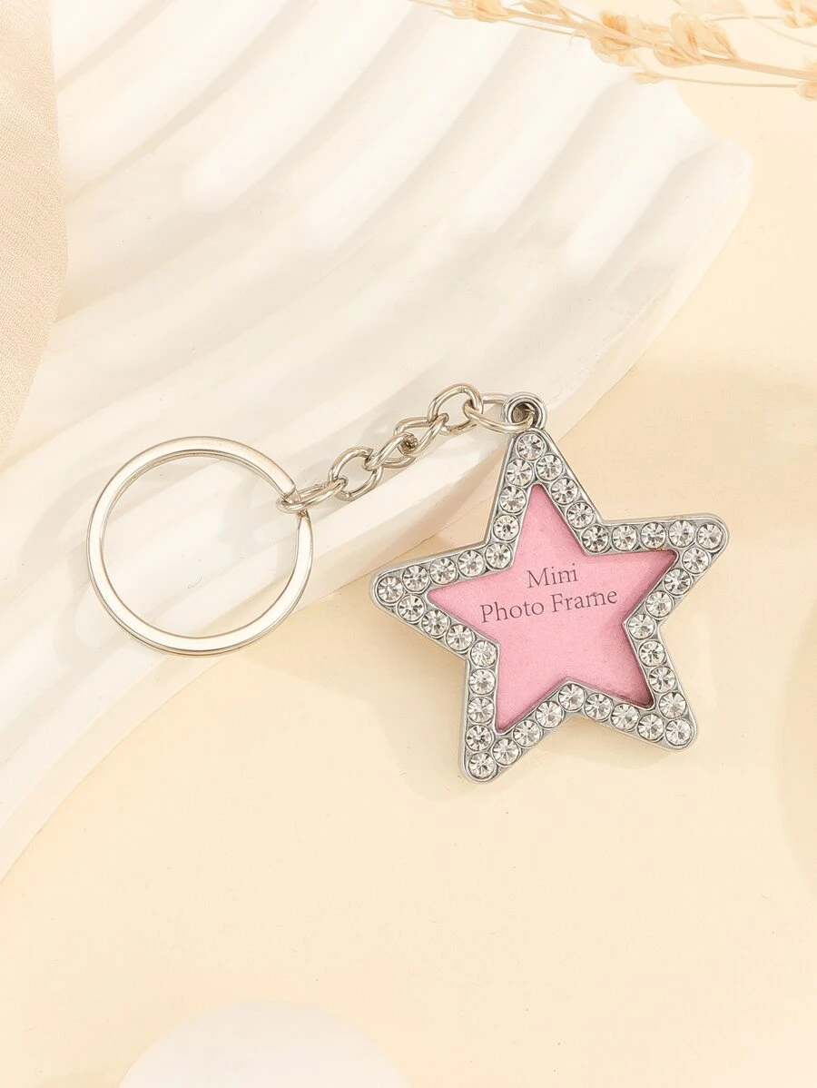 Rhinestone Trang trí Ngôi sao Charm Keychain - Bạc - Xem 1