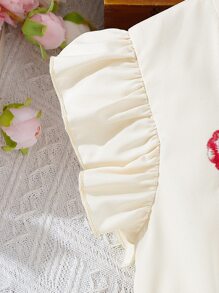 SHEIN Áo liền quần Gái Thêu Xù Hoa Dễ thương - Màu be - Xem 7