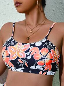 SHEIN Swim Curve Top bikini con estampado floral