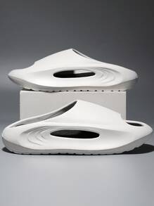 Men's Slippers 2025 New Summer Strap Soft Bottom Anti-Slip Anti-Odor Indoor Home Bathroom Slippers, Fashionable Versatile Quick-Drying Lightweight Men Slipper Outdoor Beach Sandals, Solid Color Classic Men Flip Flops - Black and White - View 1