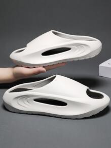 Men's Slippers 2025 New Summer Strap Soft Bottom Anti-Slip Anti-Odor Indoor Home Bathroom Slippers, Fashionable Versatile Quick-Drying Lightweight Men Slipper Outdoor Beach Sandals, Solid Color Classic Men Flip Flops - Black and White - View 5