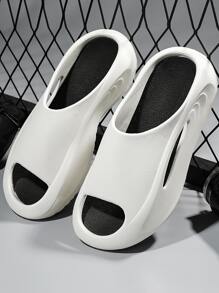 Men's Slippers 2025 New Summer Strap Soft Bottom Anti-Slip Anti-Odor Indoor Home Bathroom Slippers, Fashionable Versatile Quick-Drying Lightweight Men Slipper Outdoor Beach Sandals, Solid Color Classic Men Flip Flops - Black and White - View 6