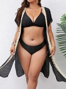 Kimono de croché en contraste con cordón delantero