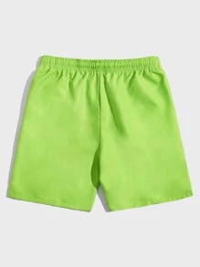 ROMWE MEN Street Life 男士骷髏和字母圖案腰部抽繩短褲 - 青檸色 - 查看 2