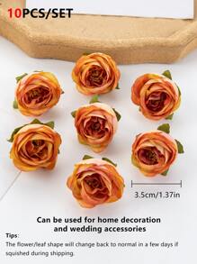 10PCS Artificial Flowers Rose Head And Bud DIY System Box, Cake Decoration, Wreath Material, Holiday Birthday Party Decoration, Wedding Bride Wrist Flower, Flower Holding Material, Home Flower Shop, Garden, Valentine's Day Gift, New Year Decoration Material - Orange - View 2