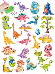 6 Cái/bộ PMMA Tự Làm Tranh Gắn Đá Miếng Dán Hoạt Hình Họa Tiết Khủng Long Tự Làm Tranh Gắn Đá Miếng Dán Trang Trí Nhà, Quà Tặng - Nhiều màu - Xem 1