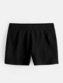 SHEIN BASICS Pantalones Cortos De Punto Acanalado Sólido Para Motociclista - Negro - Ver 8