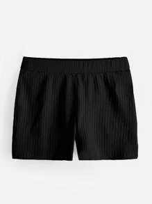SHEIN BASICS Pantalones Cortos De Punto Acanalado Sólido Para Motociclista - Negro - Ver 1