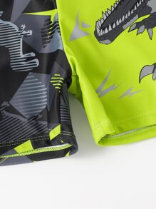 Boys Dinosaur Print Swim Shorts With Swim Cap - Multicolor - View 4