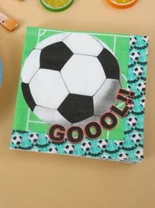 20pcs/set Paper Disposable Napkin, Cartoon Football Print Paper Dinner Napkin For Party - Multicolor - View 1