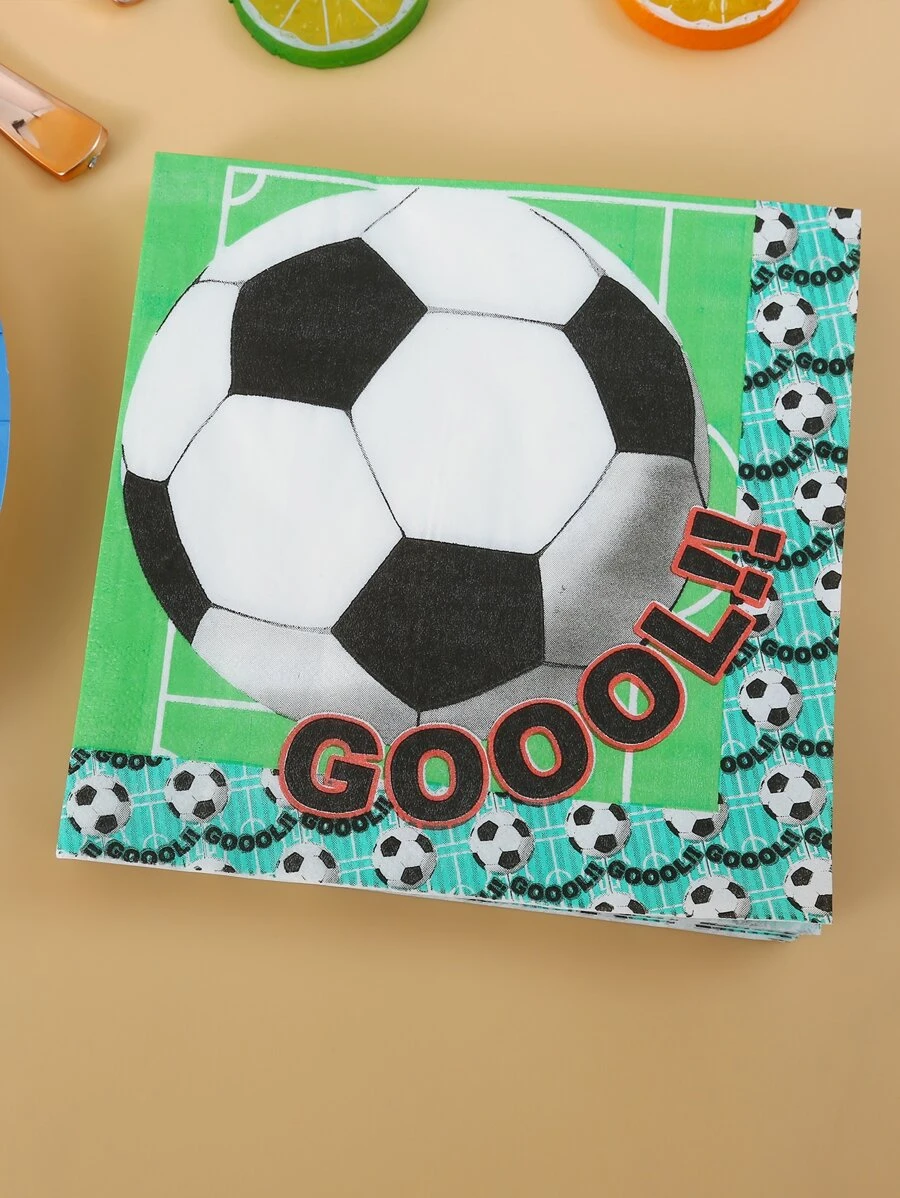 20pcs/set Paper Disposable Napkin, Cartoon Football Print Paper Dinner Napkin For Party - Multicolor - View 1