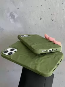 Funda de teléfono verde sólido con relieve y arrugas - Verde militar - Ver 2