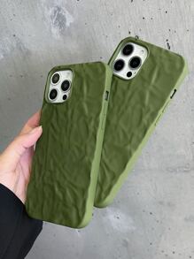Funda de teléfono verde sólido con relieve y arrugas - Verde militar - Ver 3