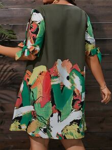 SHEIN LUNE Vestido con estampado de pincelada amarre en manga - Verde militar - Ver 2