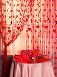 Rèm bảng điều khiển Sheer hoa văn trái tim, Rèm polyester lọc ánh sáng riêng tư cho gia đình - Đỏ - Xem 1