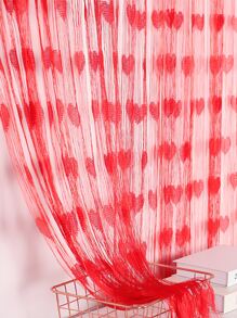 Rèm bảng điều khiển Sheer hoa văn trái tim, Rèm polyester lọc ánh sáng riêng tư cho gia đình - Đỏ - Xem 2