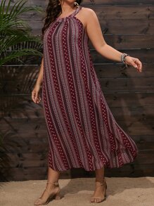 SHEIN Holidaya Plus Ditsy Floral Print Halter Neck Dress - Multicolor - View 6