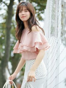 DAZY 挖肩荷葉邊襯衫 - 淺粉色 - 查看 5