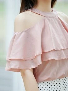 DAZY 挖肩荷葉邊襯衫 - 淺粉色 - 查看 6