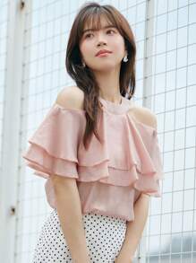 DAZY 挖肩荷葉邊襯衫 - 淺粉色 - 查看 7