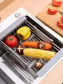 WHICHLIFE 1pc Stainless Steel Drain Rack, Modern Adjustable Dish Drain Basket For Kitchen - Grey - View 4