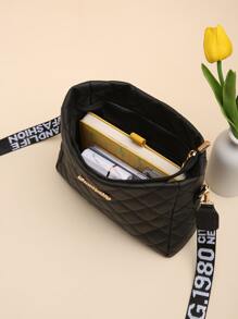 Quilted Square Bag Small Zipper - Black - View 6