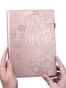 GLANDOTU 苹果粉色花朵图案 PU 防摔保护壳 适用于 iPad - 玫瑰金 - 查看 3