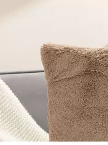 1 pieza funda de cojín peluda sólida sin relleno, funda de cojín cuadrada decorativa de felpa simple para cama, sofá - Caqui - Ver 5