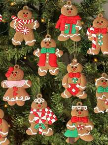 12pcs Christmas Gingerbread Man Design Hanging Decoration - Multicolor - View 1